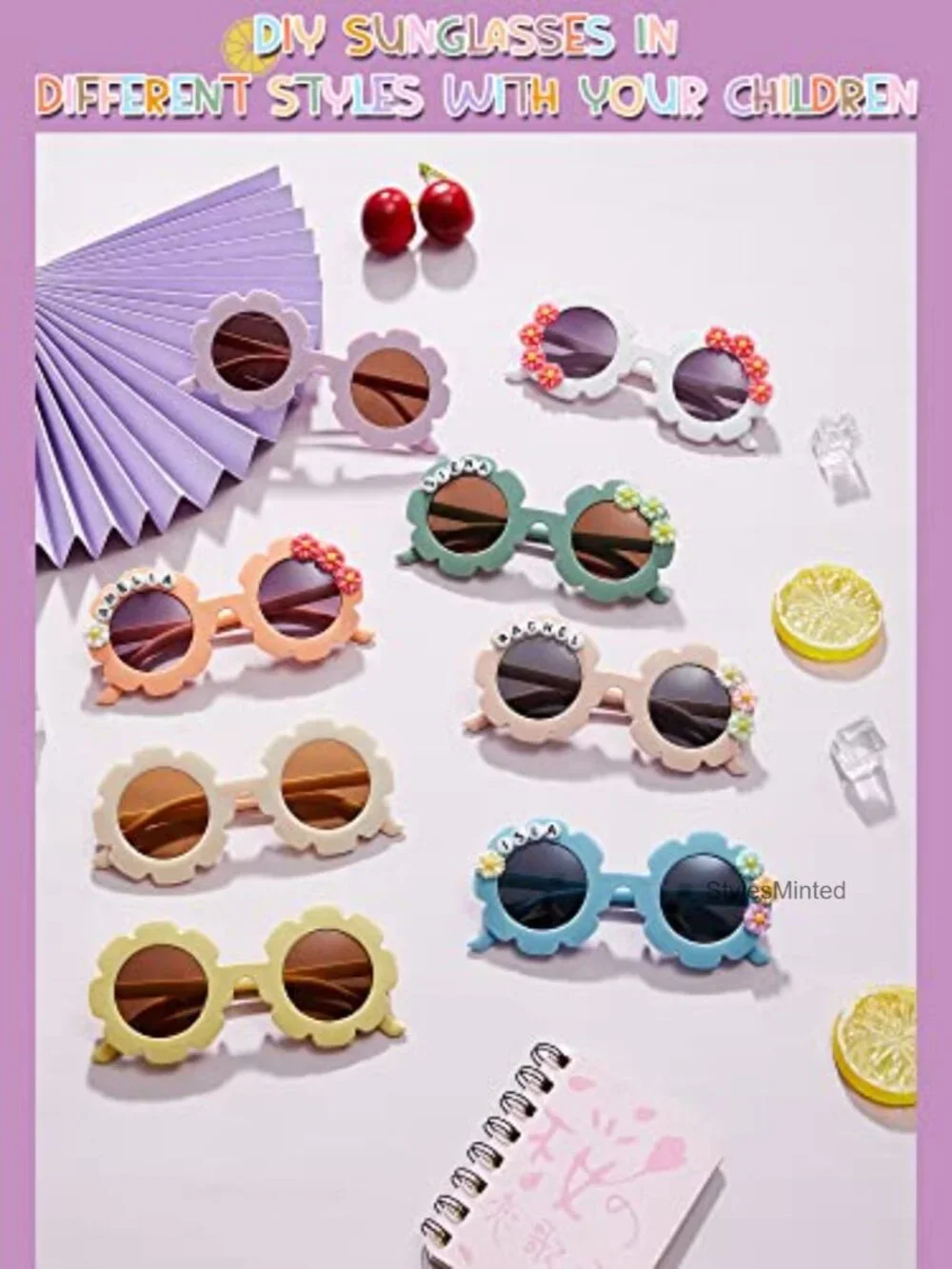 10 Pairs Round Flower Sunglasses DIY with Beads Kids